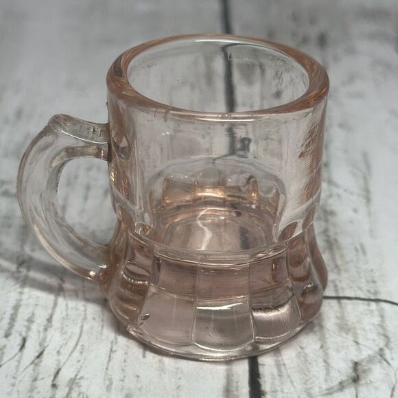 Vintage Pink Depression Glass Miniature Beer Mugs Shot Glass - Picture 3 of 6